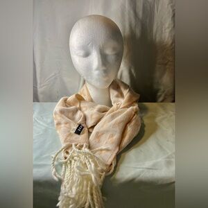 DKNY Cream and Tan Scarf with Fringe